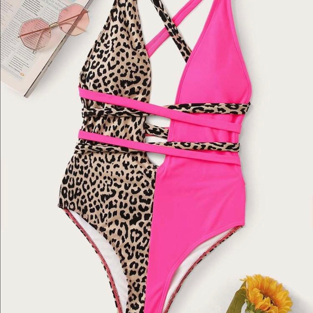 NWT Pink & Leopard One Piece Bathing Suit